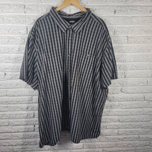 King Size Men Shirt 5XLB Short Sleeve Gray Black Stripe Lightweight STR141XE